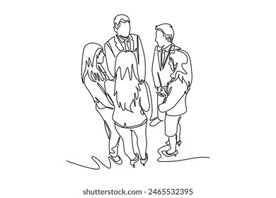 Gathering employees Concept. Single line draw design vector graphic illustration.