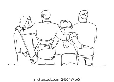 Gathering Family Concept. Single line draw design vector graphic illustration.