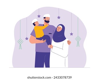 Gathering with family during Eid with full joy, vector illustration.