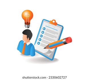 Gathering an idea in a notes plan concept isometric illustration