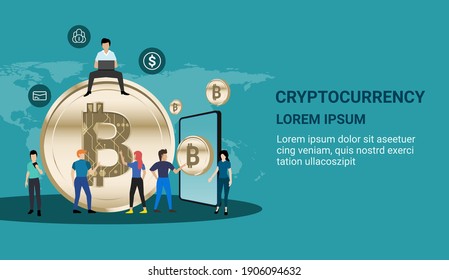Gathering people with giant bitcoin some Elements of this image furnished by NASA