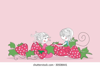 gathering strawberries