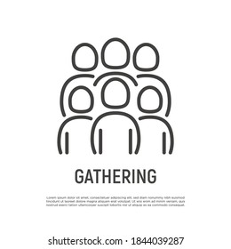 Gathering thin line icon. Group, team, organization, community. Vector illustration.