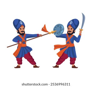 Arte marcial tradicional de Gatka por Nihang Sikhs aislado