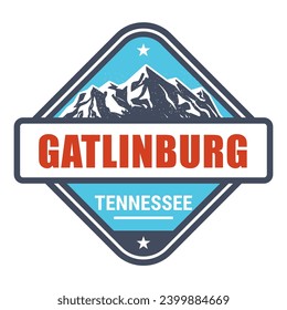 Gatlinburg, Tennessee ski resort stamp, emblem with snow covered mountains, Great Smoky Mountains, vector