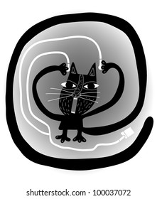 gato with music player grayscale