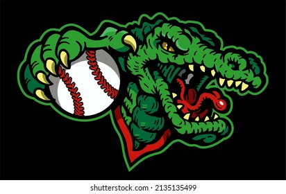 Gator Mascot Holding Baseball For School, College Or League