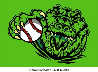 Gator Mascot Holding Baseball For School, College Or League