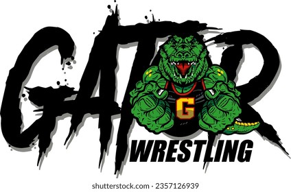 gator wrestling team design with muscular mascot for school, college or league sports