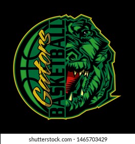 gators basketball team design with ball and half mascot for school, college or league