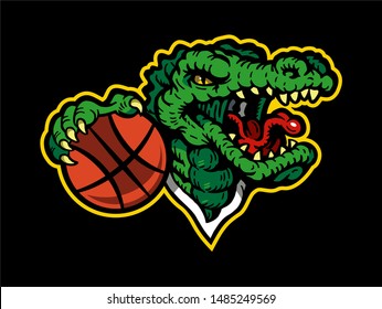 gators basketball team mascot holding ball for school, college or league