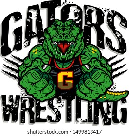 Gators Wrestling Team Design With Muscular Mascot For School, College Or League