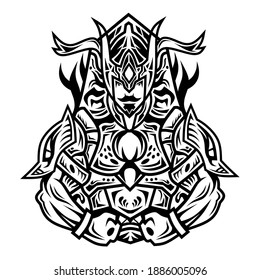 Gatotkaca, vector illustration of Javanese leather puppet gatotkaca. Black and white,  Outlined artwork on a white background.