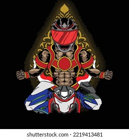 Gatotkaca.
Wayang characters in Javanese mythology, which symbolize strength, wisdom, and justice. combined with a helmet as a symbol of the rider who is like gatotkaca.
