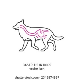 Gatritis in dogs. Linear icon, pictogram, symbol. Common disease. Veterinarian concept. Editable isolated vector illustration in outline style on a white background