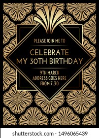 Gatsby Art Deco Invitation Print Design with Flowers