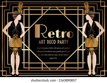 Gatsby Art Deco Party Invitation with Woman in Dress