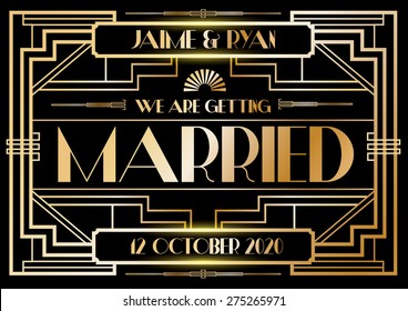 Gatsby/ Art Deco Wedding Invitation Card Template Vector/illustrator