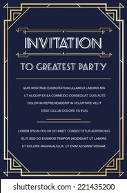 Gatsby Style Invitation In Art Deco Or Nouveau Epoch 1920's Gangster Era Boardwalk Empire Vector