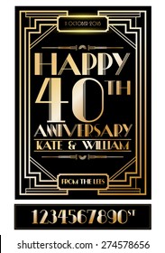 gatsby wedding anniversary card/poster template vector/illustration