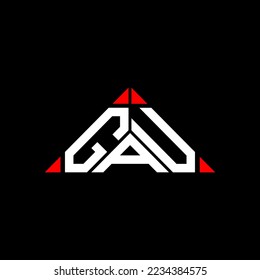 GAU letter logo creative design with vector graphic, GAU simple and modern logo in round triangle shape.