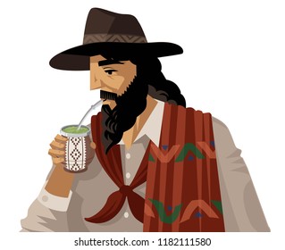 gaucho drinking yerba mate green hot tea