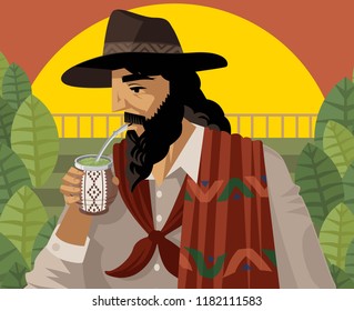 gaucho drinking yerba mate green hot tea