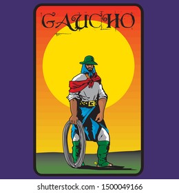 gaucho with hat in the field at sunset. ilustration vector