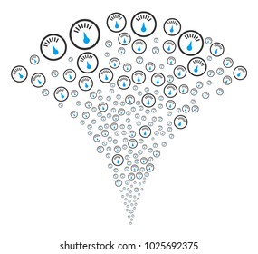 Gauge burst fountain. Vector illustration style is flat iconic symbols. Object fountain combined from random pictograms as gauge fireworks.