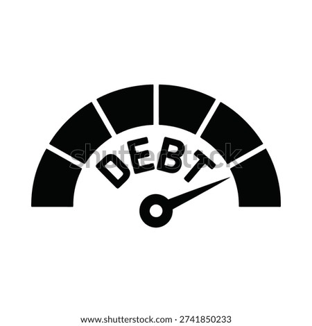 A gauge displaying the word debt indicating financial burden or obligation