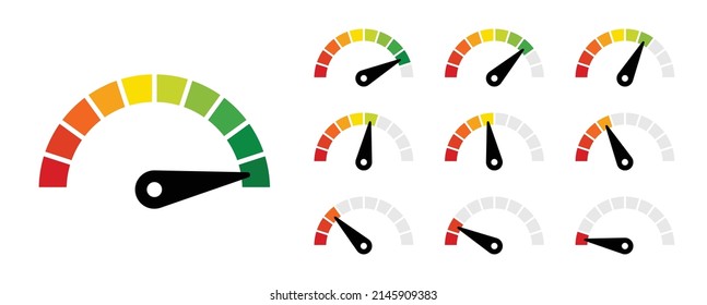 Gauge element from red to green vector illustration. Speedometer icon set.
