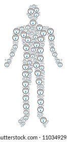 Gauge human figure. Vector gauge icons are combined into man collage.