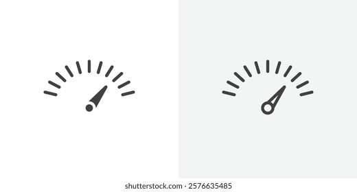 Gauge icon set in black flat solid and outlined style.