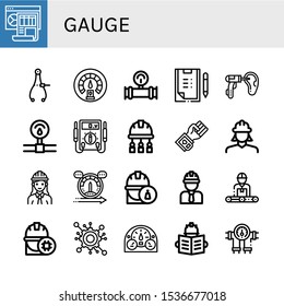 gauge icon set. Collection of Dashboard, Caliper, Manometer, Scoring, Otoscope, Pressure, Electric meter, Engineer, Blood pressure, Speed, Engineering, Gauge icons