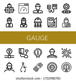 Lichtsymbol-Set. Sammlung von Ingenieuren, Speedometer, Sphygmomanometer, Ingenieurwissenschaften, Druck, Blutdruck, Kaliber, Zahnräder, Barometer, Dashboard-Symbole