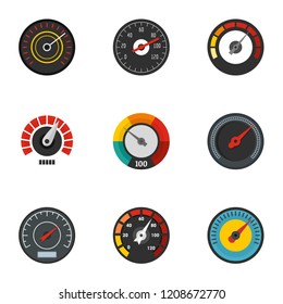 Gauge icon set. Flat set of 9 gauge vector icons for web design