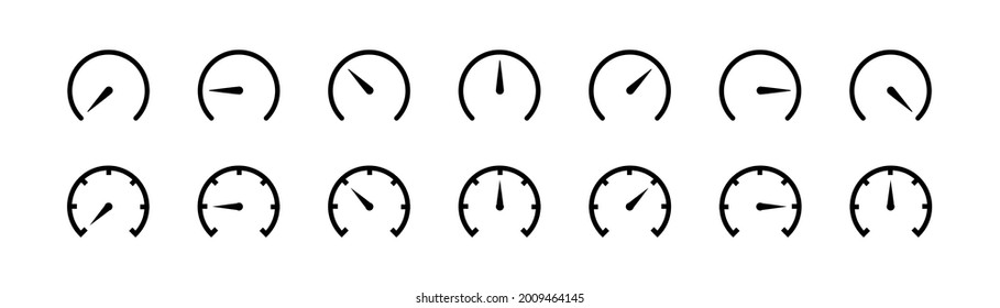 Gauge icon set. Speedometer line symbol. Performance simple illustration. Car speed meter concept in vector flat style.