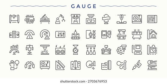 Gauge icon. Thin line icons set. Vector illustration in modern line style. Factory vector line icon set. Contains such icons as machine, production, technology, hand and more.