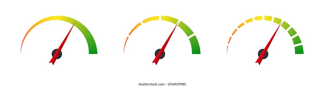 Iconos de los indicadores. Medidor del nivel de riesgo. Indicador de nivel. Medición del rendimiento. Concepto de indicadores. Gráfico vectorial