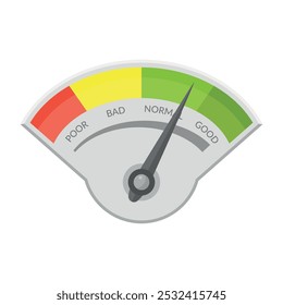 Um indicador indica vários níveis de pontuação de crédito, de ruim a bom. A representação visual ajuda os indivíduos a avaliar sua situação financeira de forma fácil e intuitiva.