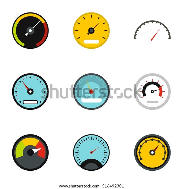 Gauge Indicator Odometer Icons Set Flat Stock Vector (Royalty Free ...