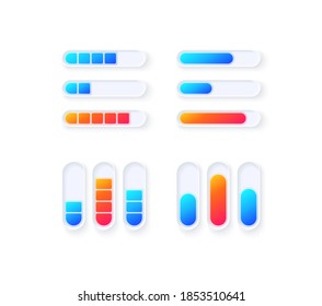 Gauge levels UI elements kit. Media panels. Multimedia isolated vector icon, bar and dashboard template. Web design widget collection for mobile application with light theme interface