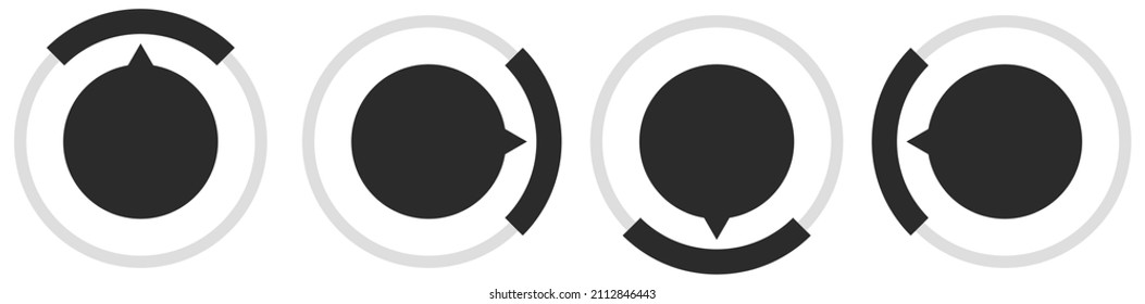 Gauge, meter, dial icon with different number of sections, parts, divisions. Knob, meter, indicator and level icon, symbol