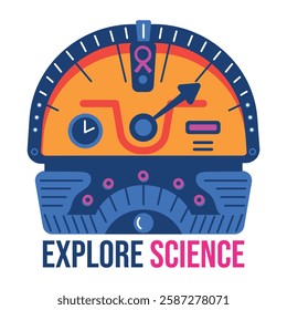 Gauge meter with explore science text, flat sticker 