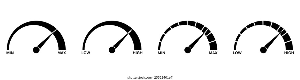 Gauge Meter Icon. Speedometer Icon. Tachometer or Odometer Display. Vector Illustration.