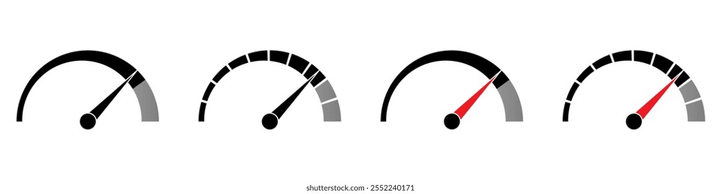 Icono del medidor de calibre. Icono de velocímetro. Tacómetro u odómetro. Ilustración vectorial.