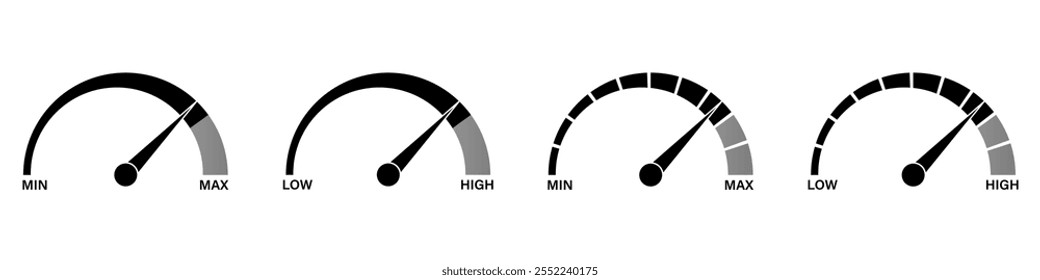 Gauge Meter Icon. Speedometer Icon. Tachometer or Odometer Display. Vector Illustration.