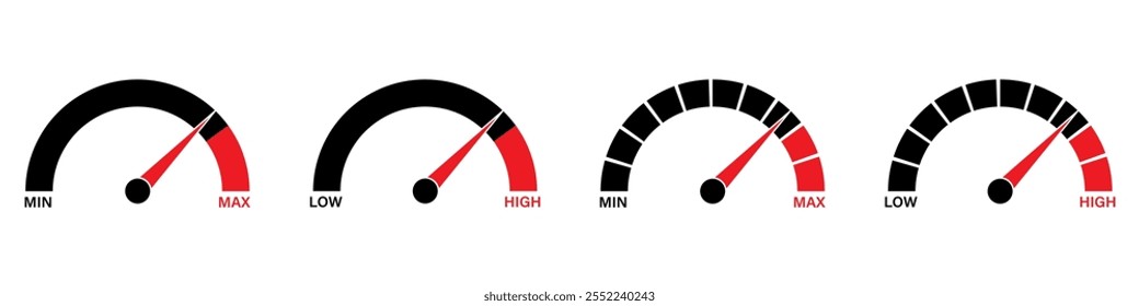 Icono del medidor de calibre. Icono de velocímetro. Tacómetro u odómetro. Ilustración vectorial.