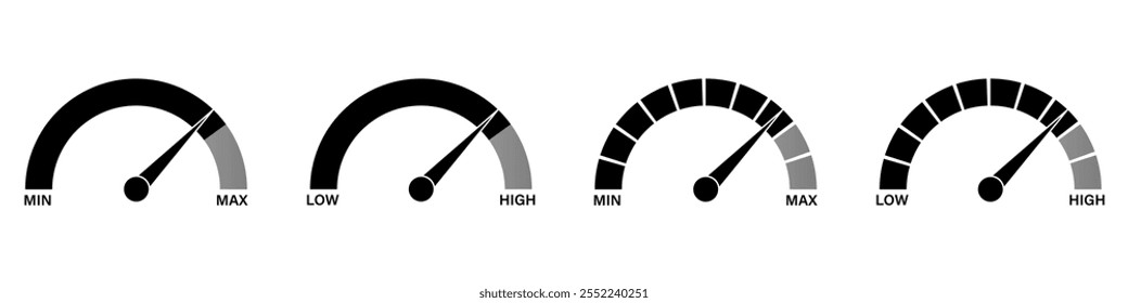 Gauge Meter Icon. Speedometer Icon. Tachometer or Odometer Display. Vector Illustration.