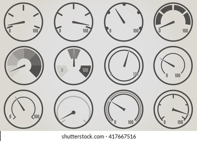 Gauge meter icons sets. Infographic and progress bar design elements.